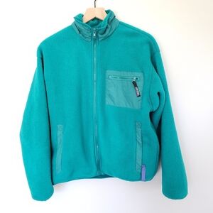Patagonia Teal Vintage Deep Pile Retro Zip Up Fleece Jacket Made in USA